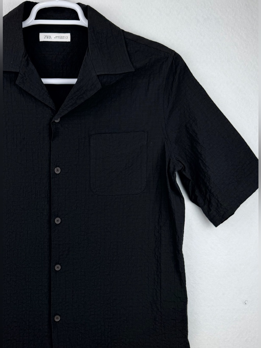 ZARA Men’s Black Textured Casual Button-Down Shirt Size S